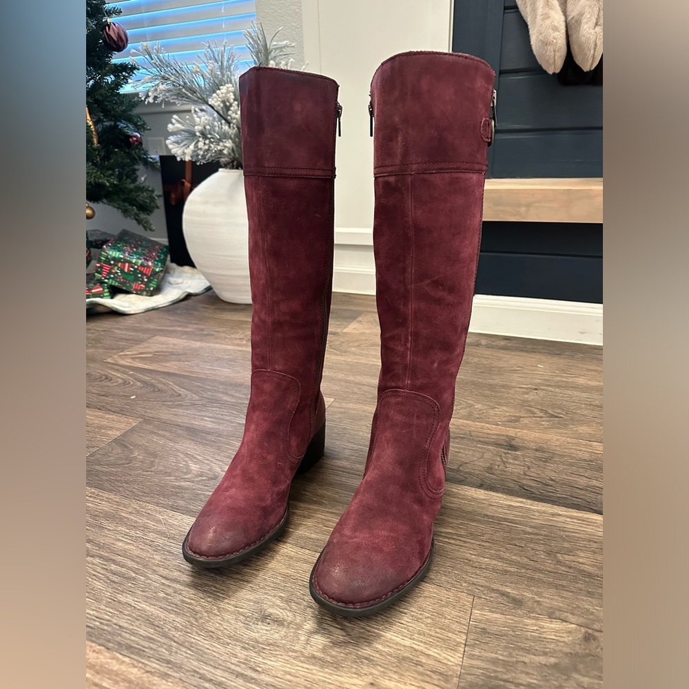 Born Tall Suede Riding Boots in Burgundy